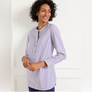 Talbots Sz 3X Non-iron Blue Vertical Striped Jewel
Button Popover Blouse